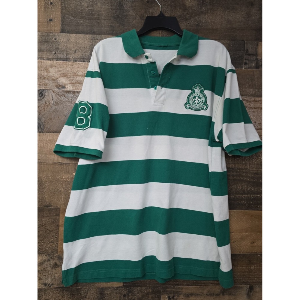 Vintage Red Ape RUGBY Shirt Men XL Striped Polo Logo Preppy